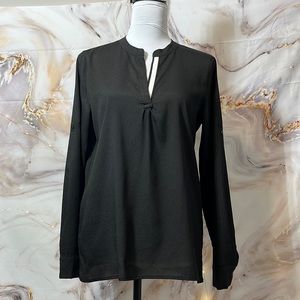 Calvin Klein Black and White Contrast Adjustable Sleeve Blouse Size S